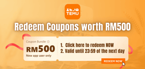 Up to RM500 Temu Coupons